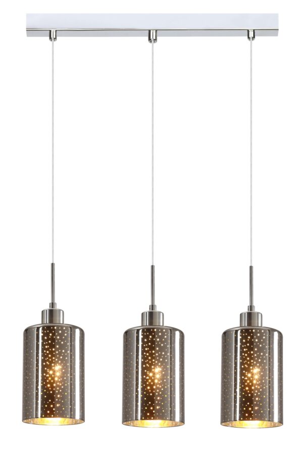 PENDANT ES x 3 72W Chrome Glass With Dotted Effect Sq Base