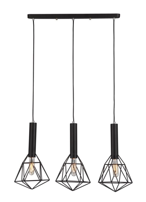 PENDANT ES X 3 Blk DIAMOND CAGE x 3 w/Bar Base OD590mm