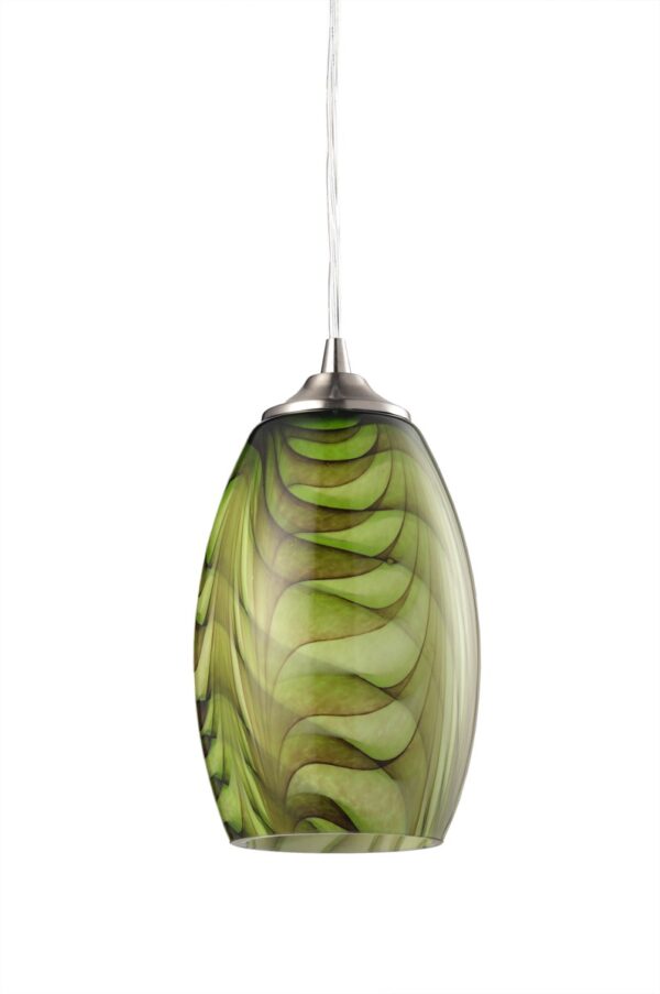 PENDANT ES Green Glass ELLIPSE w/swirls OD120mm
