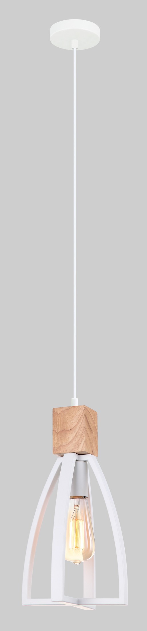 PENDANT ES Matt WH CONVEX CONE w/wood highlights OD180mm