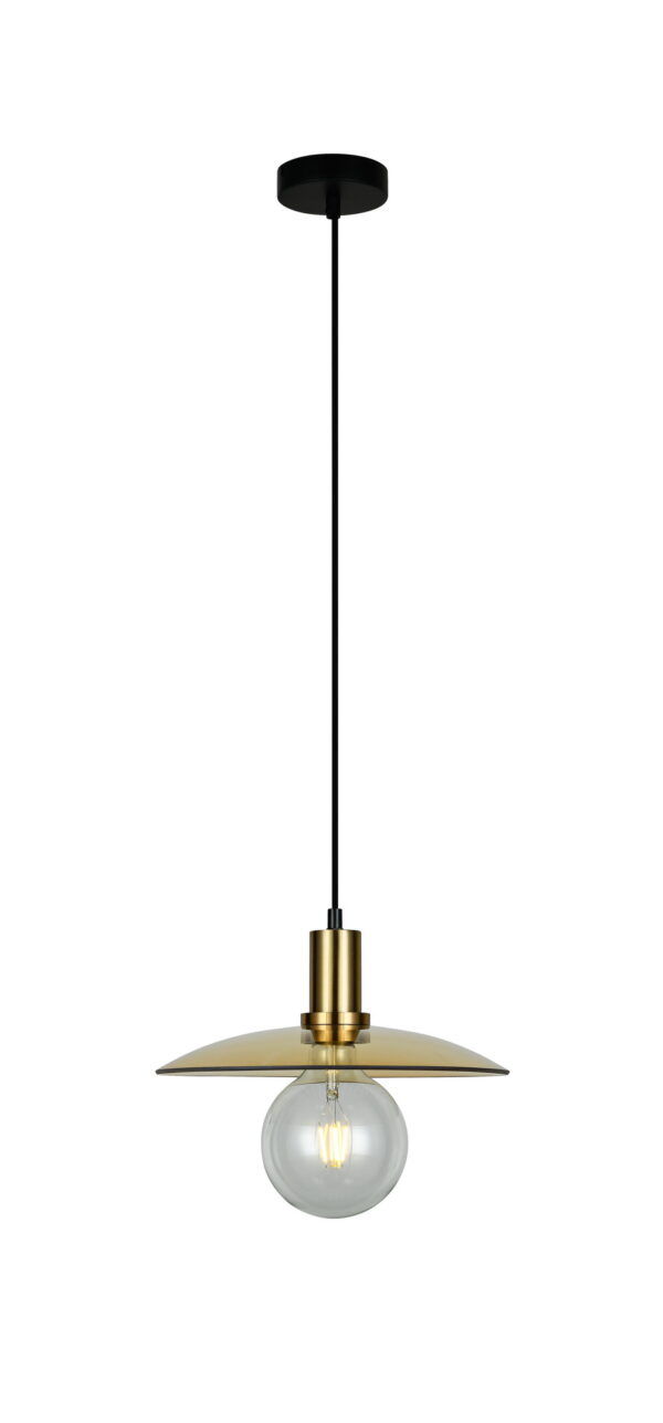 PENDANT ES Amber Glass Coolie w/Ant. Brass Highlight OD300mm