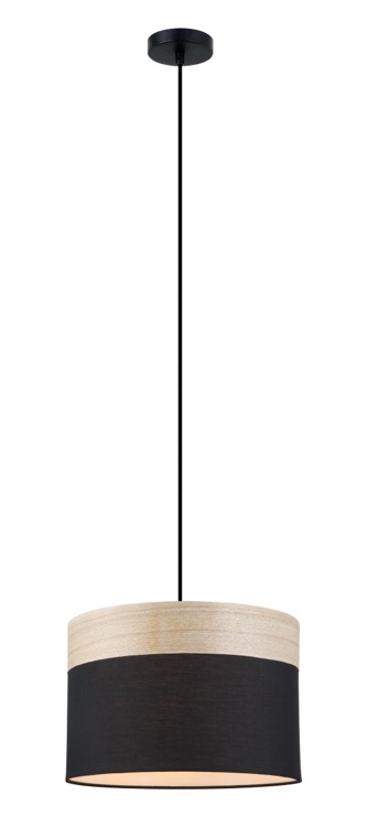 PENDANT ES Blk Cloth MED RND w/Wood Veneer Trim OD300mm