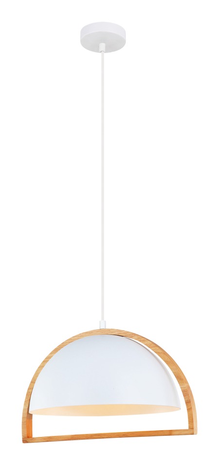 PENDANT ES Matt Wh DOME w/Wood Frame OD370mm