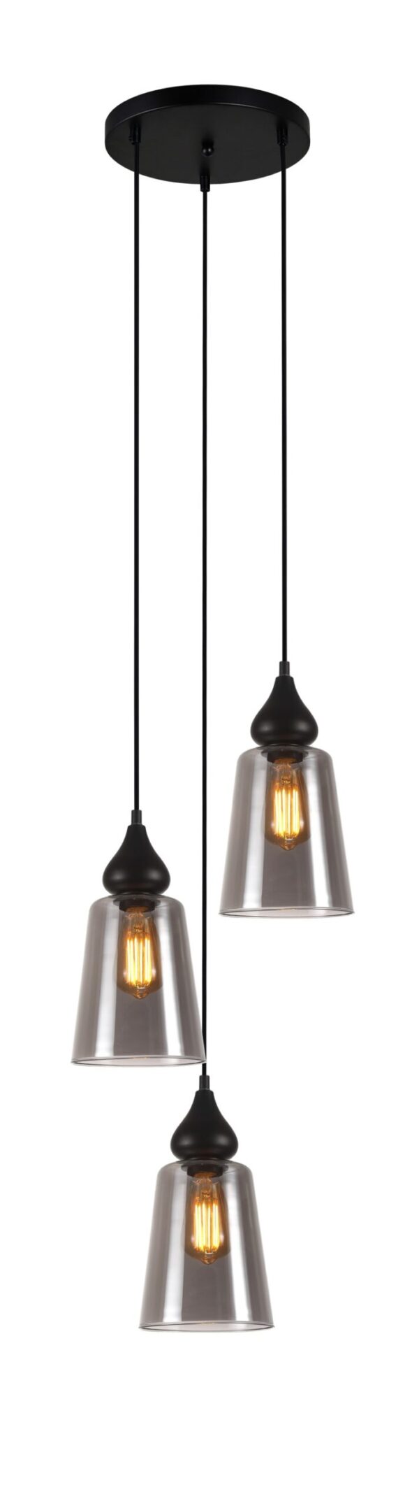 PENDANT ES 3X72W BLK Smoke Glass Flat Top OD370mm X H1100mm