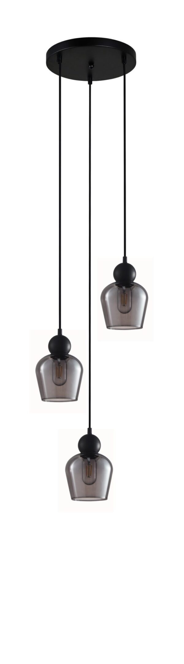 PENDANT ES x 3 72W BLK Smoke Glass ELLIPSE RND Base
