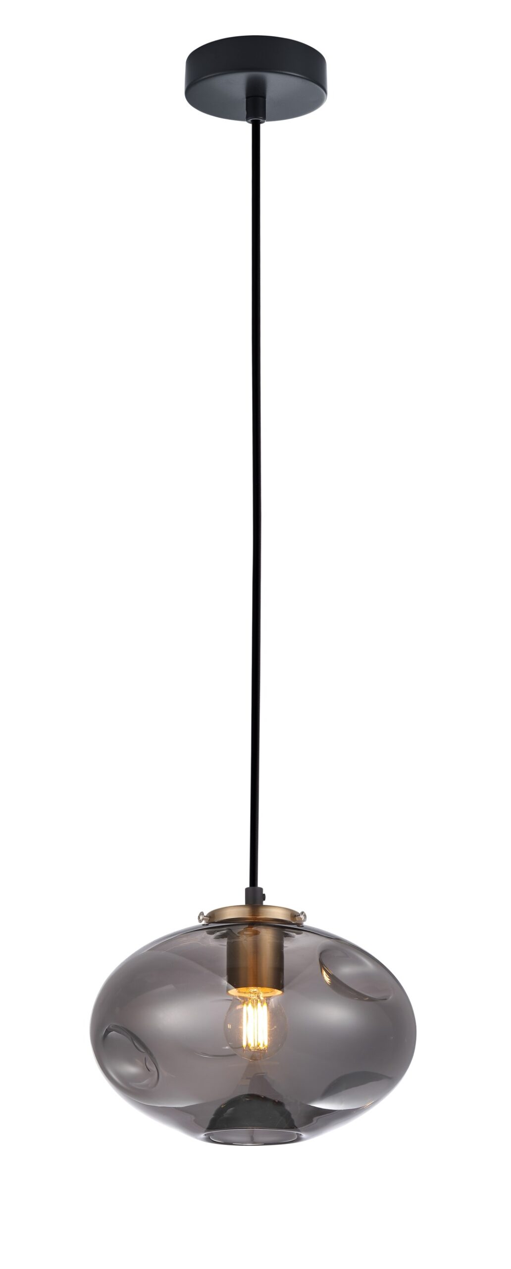 PENDANT ES Smoke Glass Oval w/Ant.Brass Highlight OD180mm