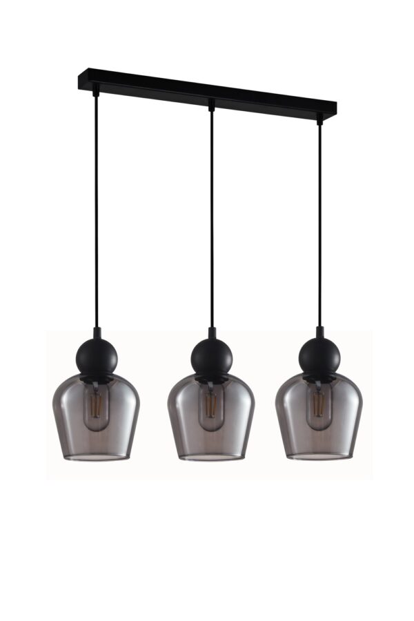 PENDANT ES x 3 72W BLK Smoke Glass ELLIPSE SQ Base