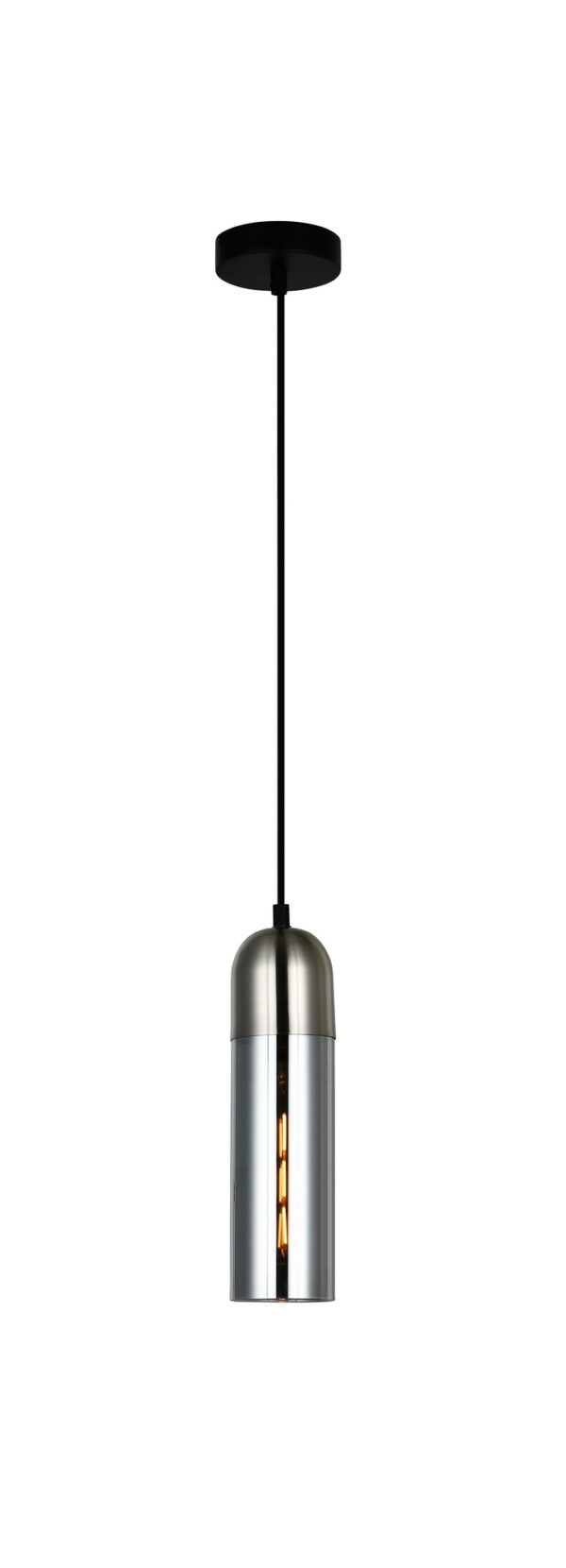 PENDANT ES Smoke Glass Satin Chrome Rnd Top CYLINDER OD80mm