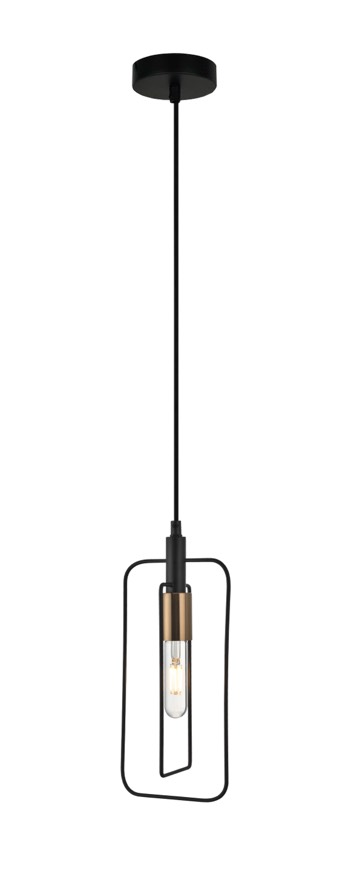 PENDANT ES BLK Rectangular w/Antique Brass Highlight OD150m