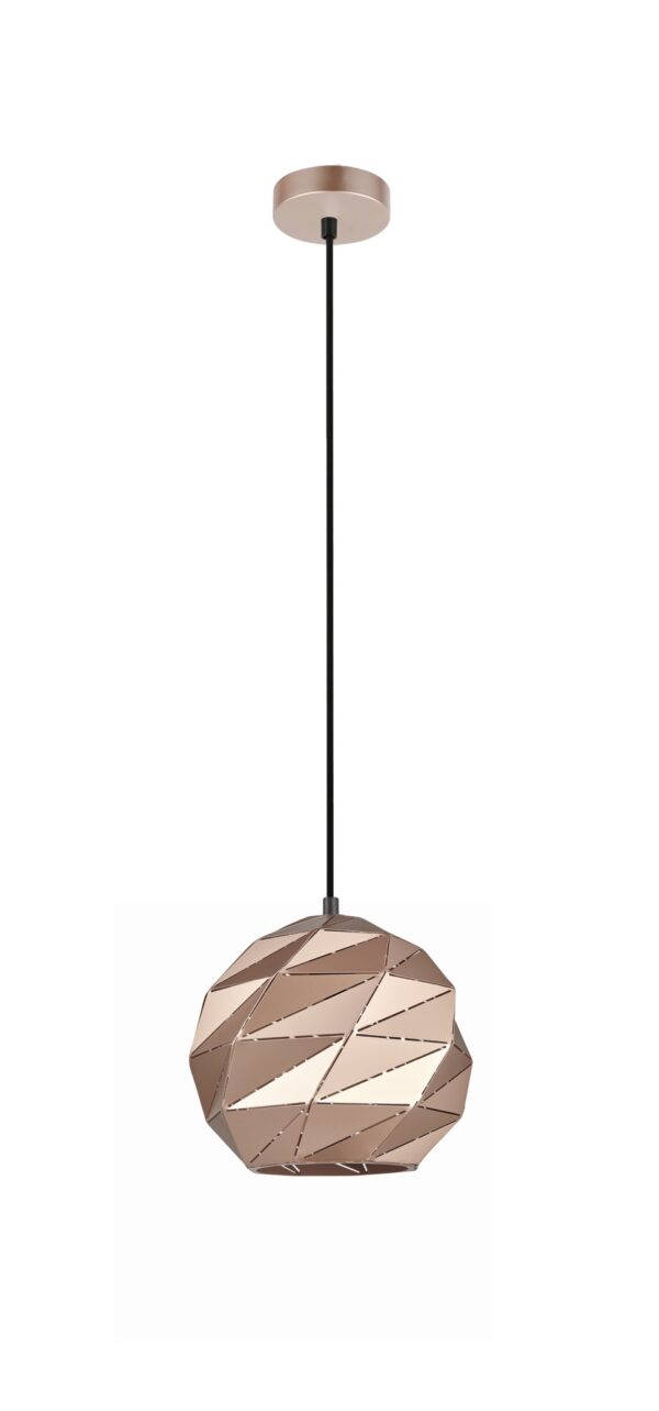 PENDANT ES 60W Rose Gold Dome Sml Iron OD220mm x H3215mm