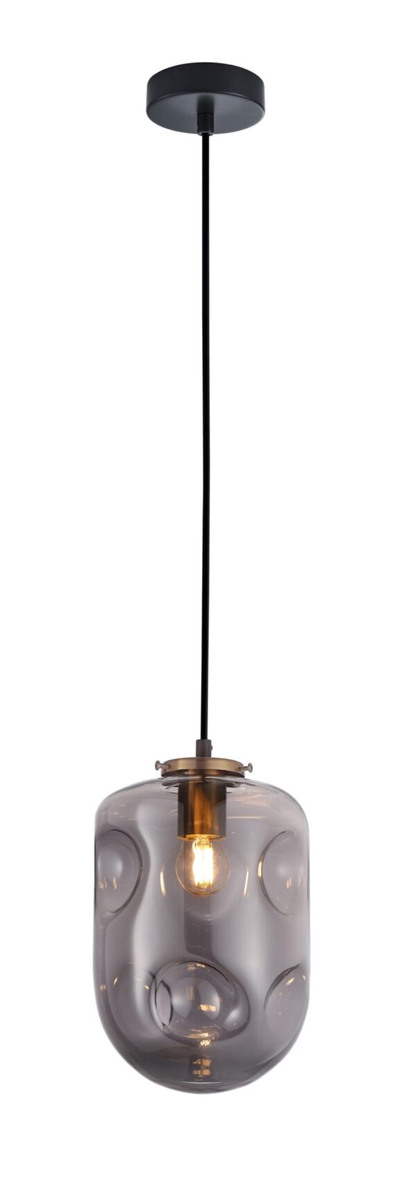 PENDANT ES Smoke Glass Oblong Ant.Brass Highlight OD175mm