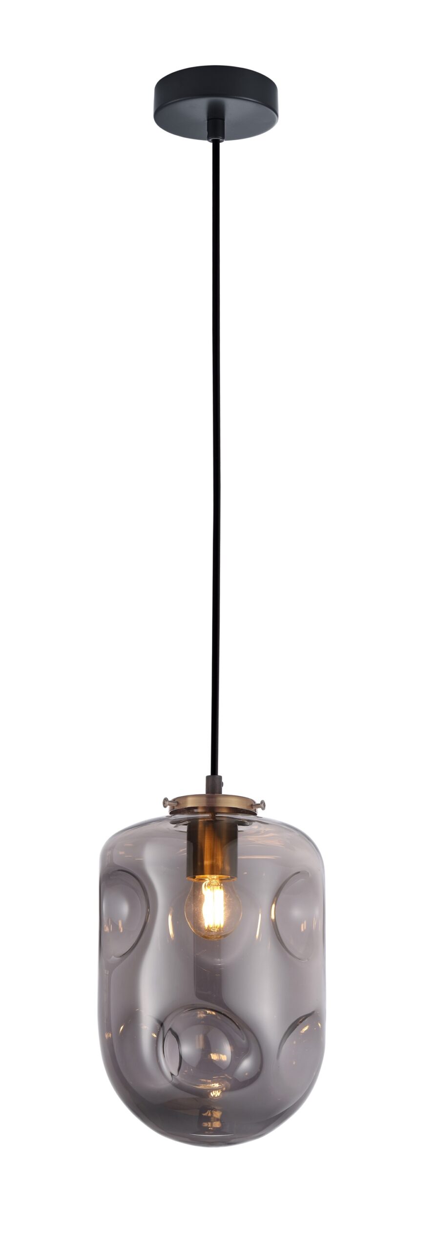 PENDANT ES Smoke Glass Oblong Ant.Brass Highlight OD175mm