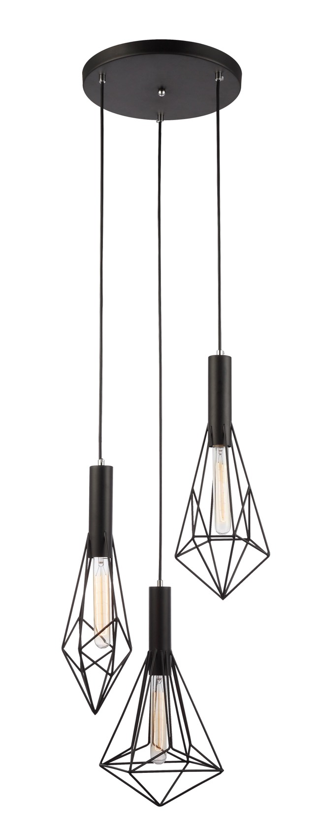 PENDANT ES X 3 Blk VARIED CAGE x 3 w/RND Base OD390mm