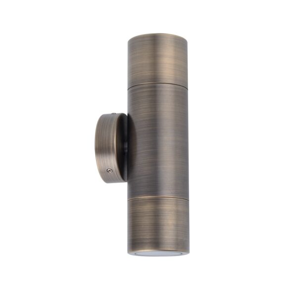PILLAR Up/Dn GU10 Solid Rustic Brass IP65 RND B/Plate