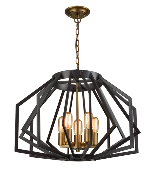 PENDANT ES X 5 Antique Brass WIDE ANGULAR CAGE OD600mm