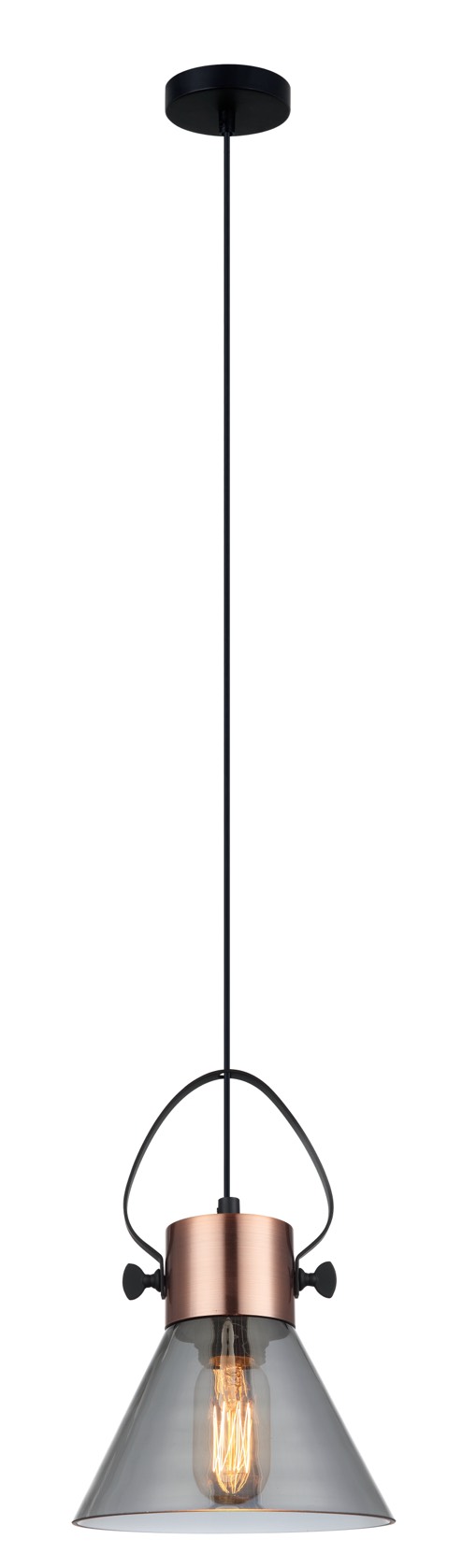 PENDANT ES Smoke Glass CONE w/Cop highlights OD180mm