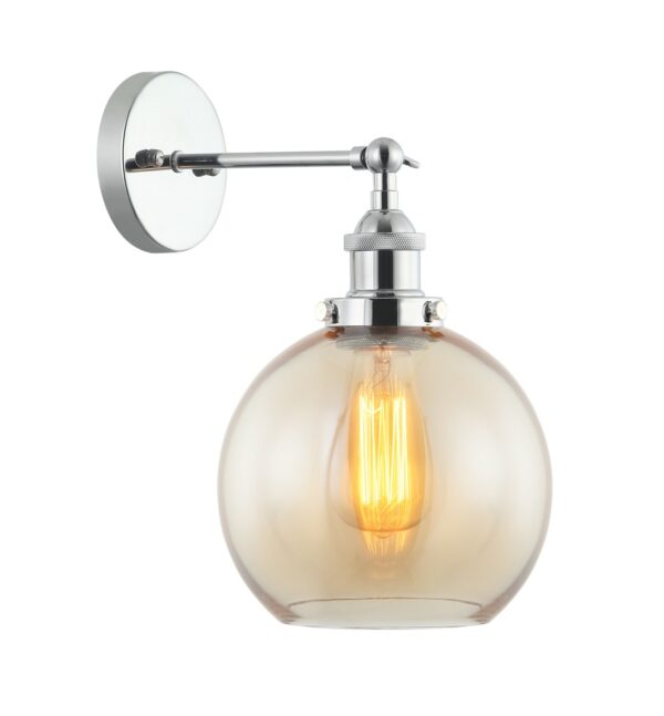 WALL Int S/M ES Amber Wine Glass With Chrome Bracket