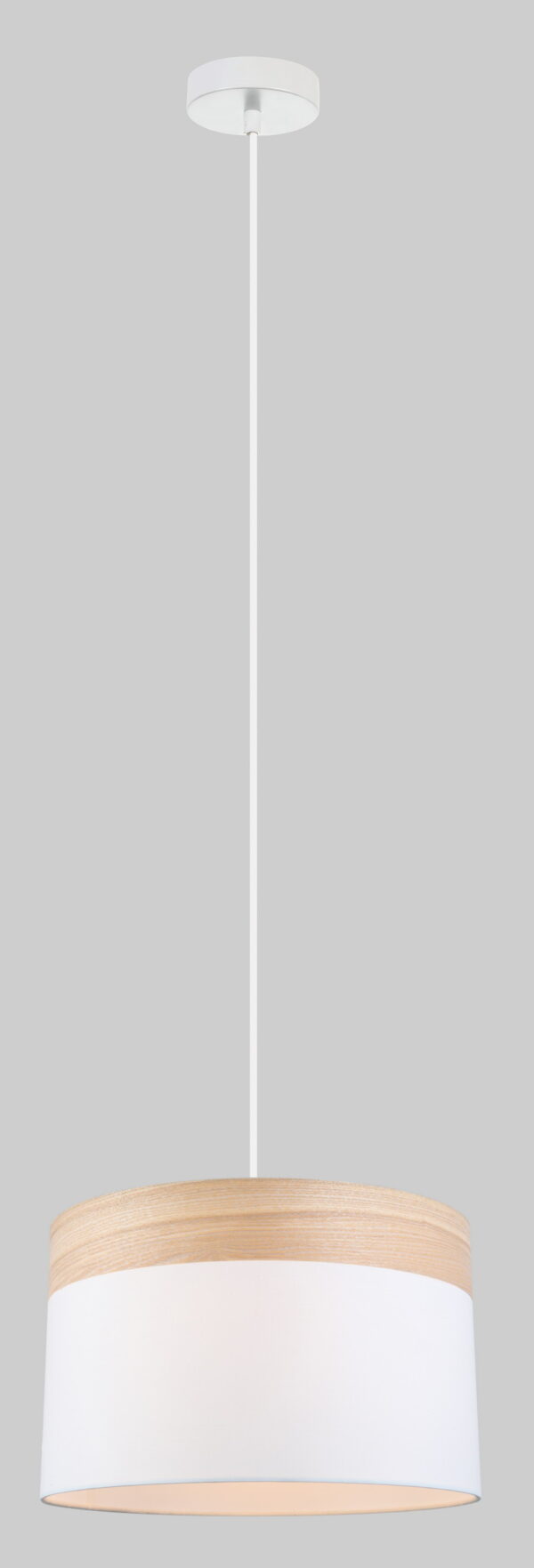 PENDANT ES Wh Cloth LGE RND w/Wood Veneer Trim OD400mm
