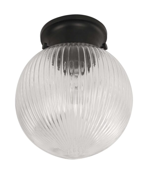 DIY Batten Fitting CLR Glass Ribbed SPHERE OD200mm w/Blk