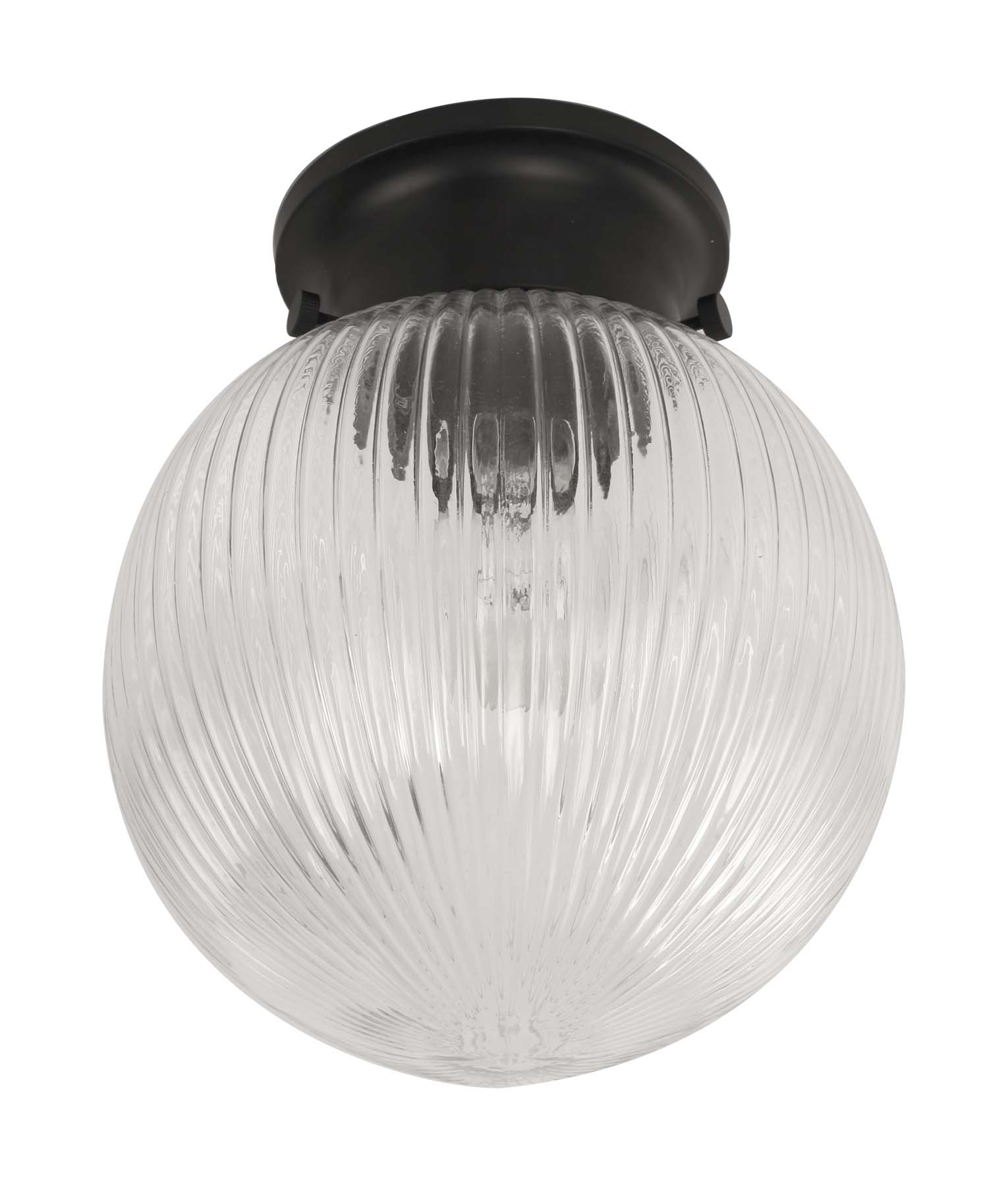 DIY Batten Fitting CLR Glass Ribbed SPHERE OD200mm w/Blk