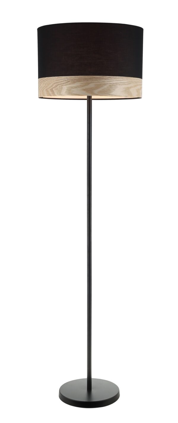 FLOOR ES LGE Blk RND H1475mm w/Wood Veneer Trim