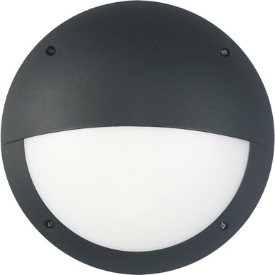 BULKHEAD 12W RND Blk 4K IP66 OD300mm Eyelid 500 Lm