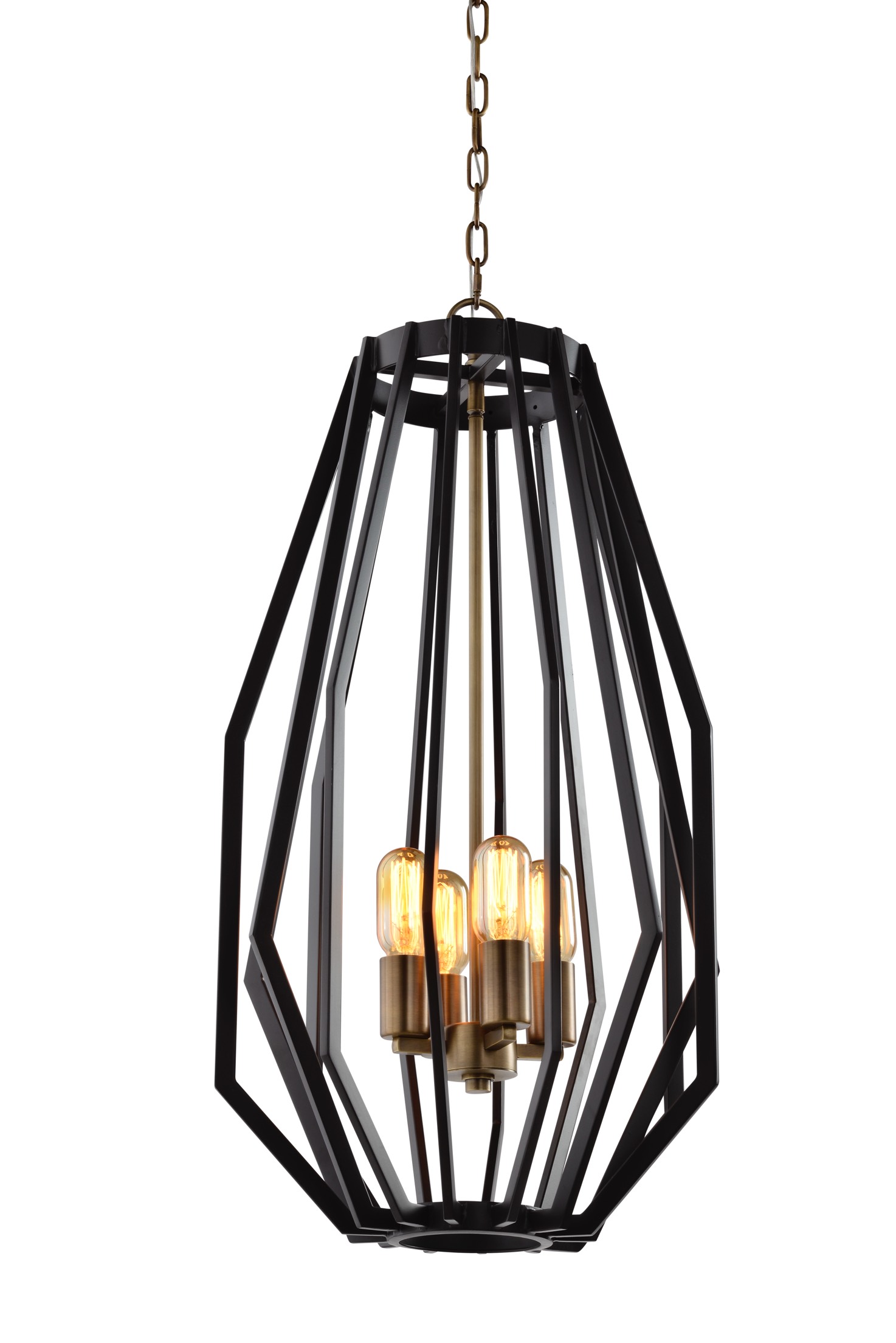PENDANT ES X 4 Antique Brass NARROW ANGULAR CAGE OD380mm