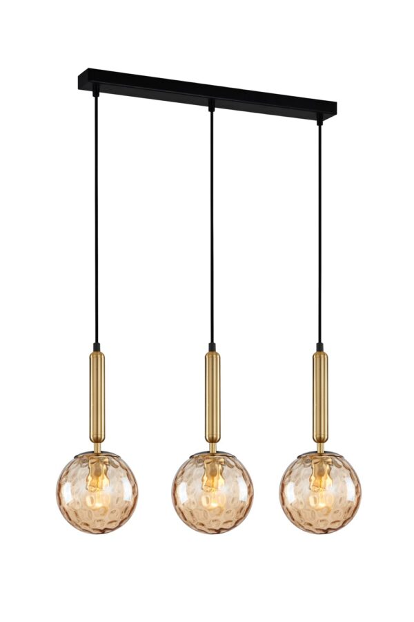 PENDANT ES 3 X 10W Bronze Amber Spherical Glass Encl Sq Base