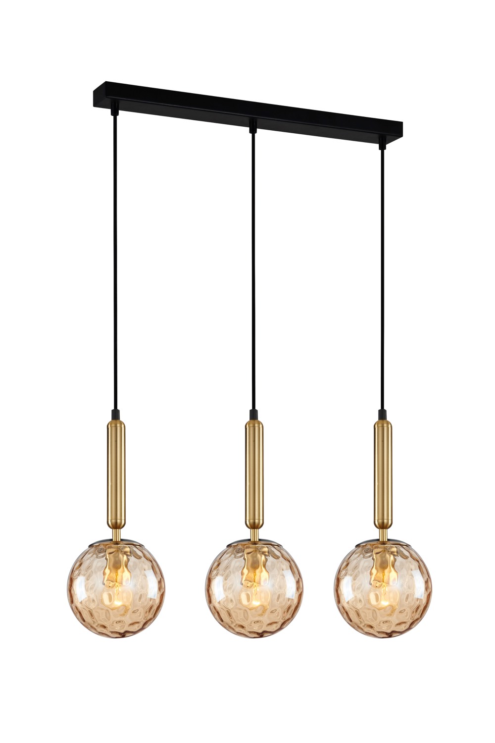 PENDANT ES 3 X 10W Bronze Amber Spherical Glass Encl Sq Base