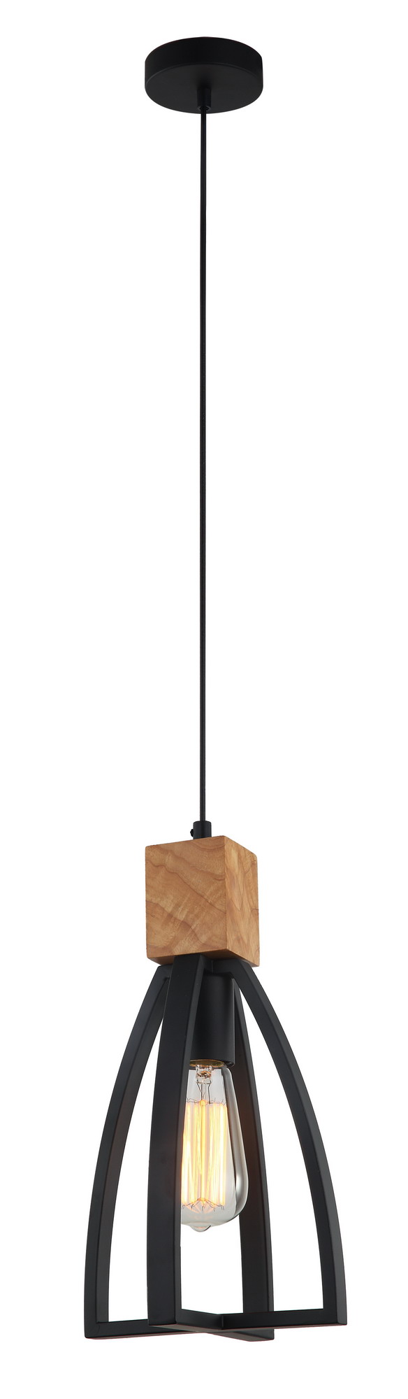 PENDANT ES Matt BLK CONVEX CONE w/wood highlights OD180mm