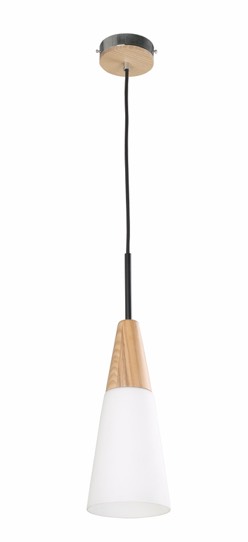 PENDANT ES Opal glass LONG CONE w/wood highlights OD130mm
