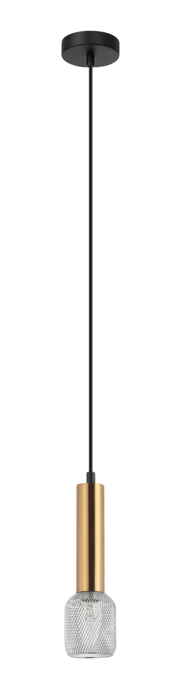 PENDANT SES OD75mm H250mm Cylinder Ant/Brs w/Chrome Mesh