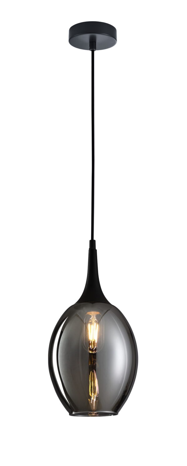 PENDANT ES 72W BLK Smoke Wine Glass OD180mm x H340mm (Mirror finish)