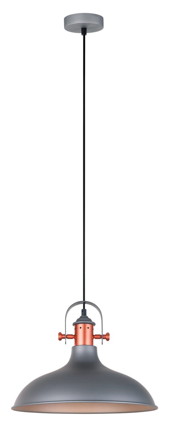 PENDANT ES Matt Grey DOME w/Copper highlights OD360mm