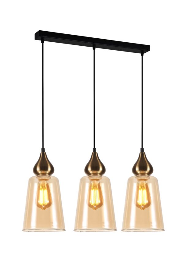 PENDANT ES 3X72W Bronze Amber GL Flat Top L620XW145XH1000mm