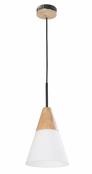 PENDANT ES Opal glass MED CONE w/wood highlights OD195mm