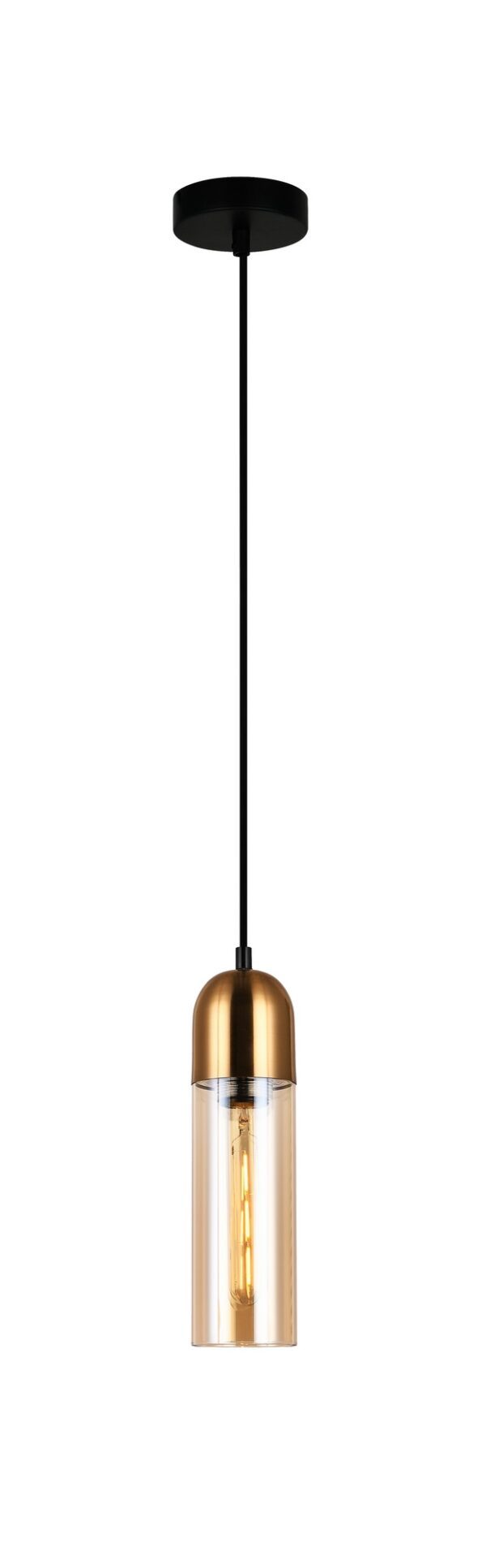 PENDANT ES Amber Glass Antique Brass Rnd Top CYLINDER OD80mm
