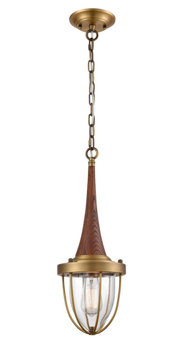 PENDANT ES Satin Brass  Dark Wood CAGE OD180mm