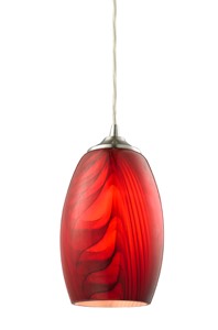 PENDANT ES Red Glass ELLIPSE w/swirls OD120mm