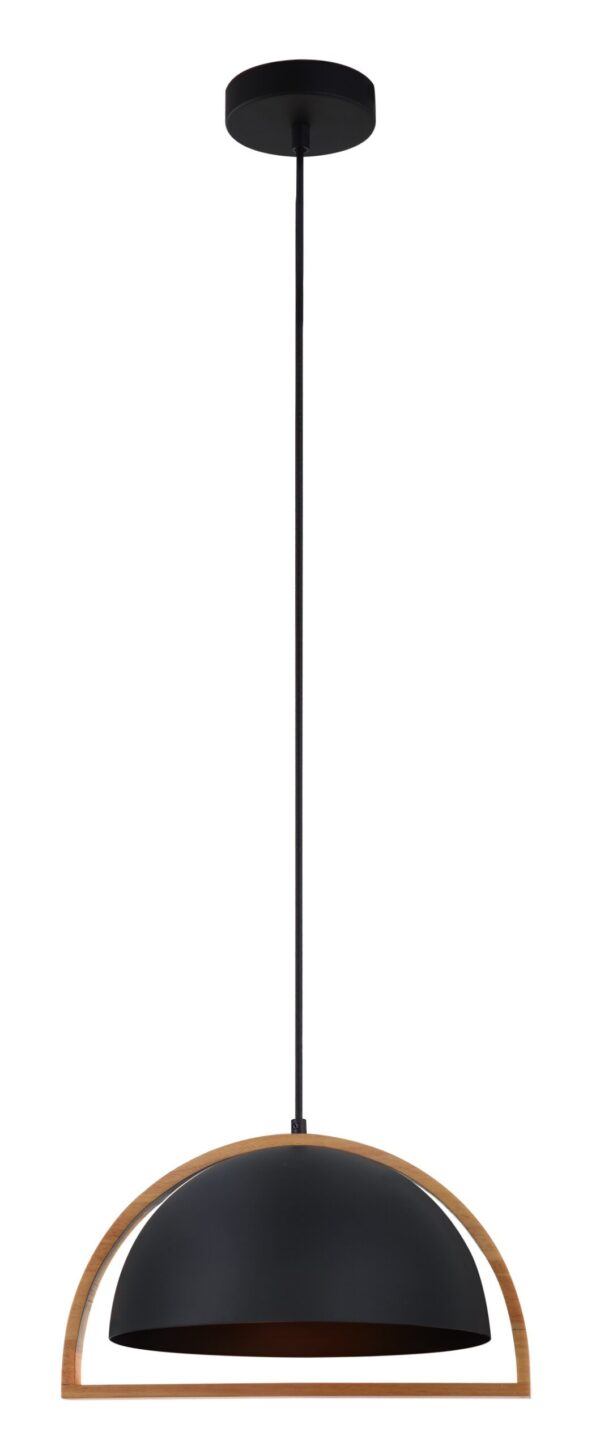 PENDANT ES Matt Blk DOME w/Wood Frame OD370mm