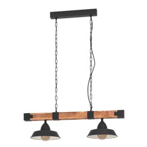 OLDBURY H/L 2X60W E27 BLK/RUSTIC WOOD