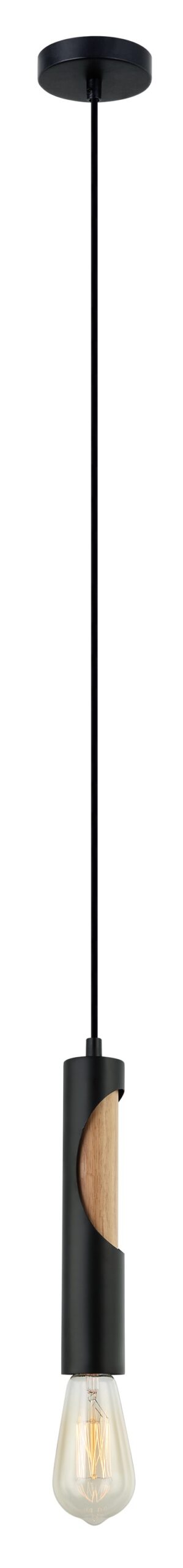 PENDANT ES Matt Blk Blonde Wood Tube OD50mm