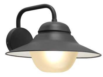 WALL S/M ES Sun Hat Matt Blk IP44 Frosted Glass Diff