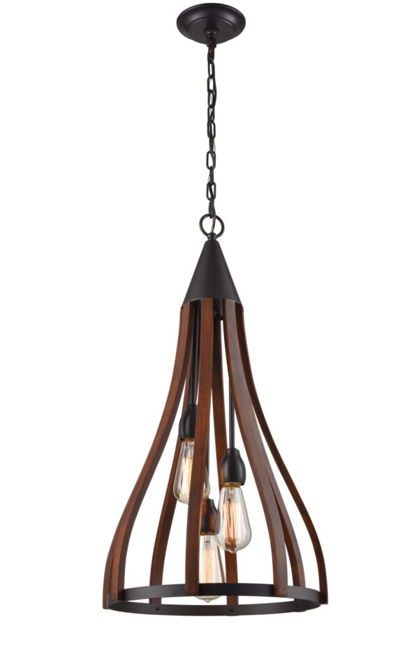 PENDANT  ESx3 Dark Red Wood MED BELL OD391mm