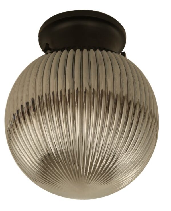 DIY Batten Fitting Smoke Glass Ribbed SPHERE OD200mm w/Blk