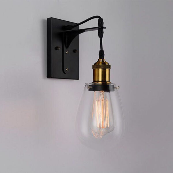 WALL Int S/M ES PEAR CLR Glass w/antique Brass