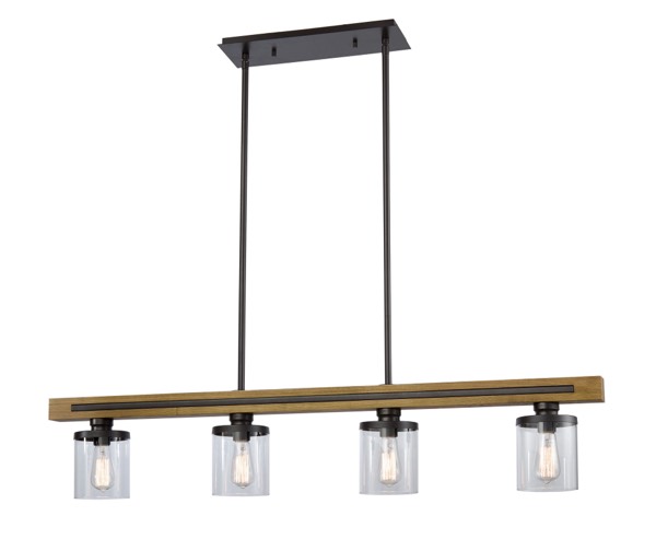 PENDANT ESx4 Warm Chestnut Wood BAR w/Clr Glass L1280mm