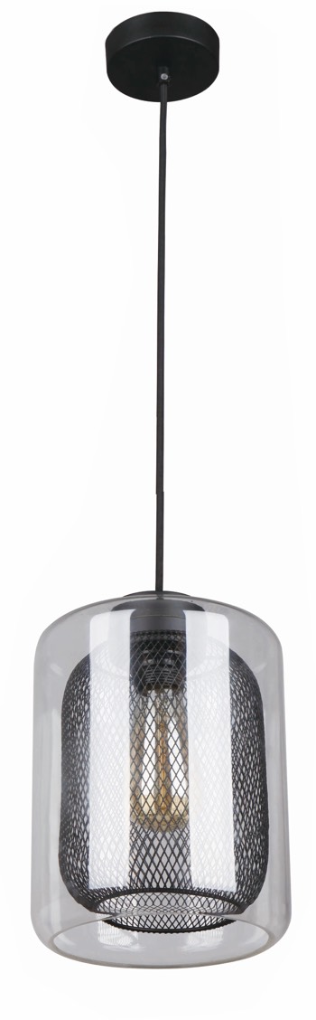 PENDANT ES Blk Mesh  Clr Glass OBLONG OD200mm