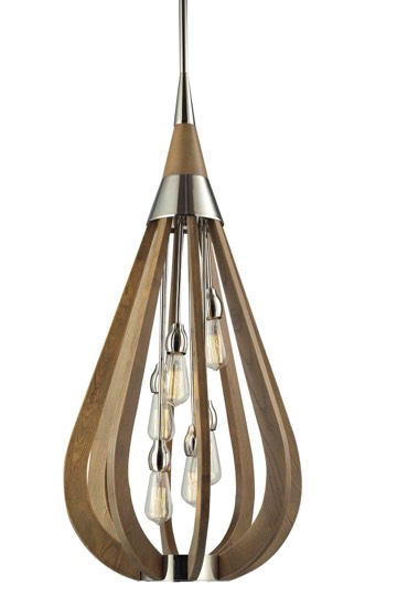 PENDANT ES x 6 Taupe Wood LGE TEAR DROP OD492mm