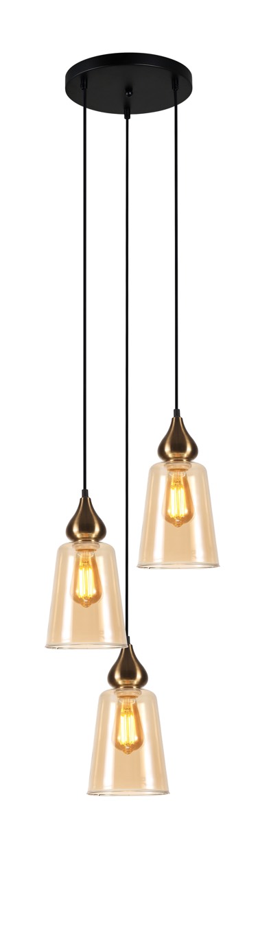 PENDANT ES 3X72W Bronze Amber GL Flat Top OD370mm X H1100mm
